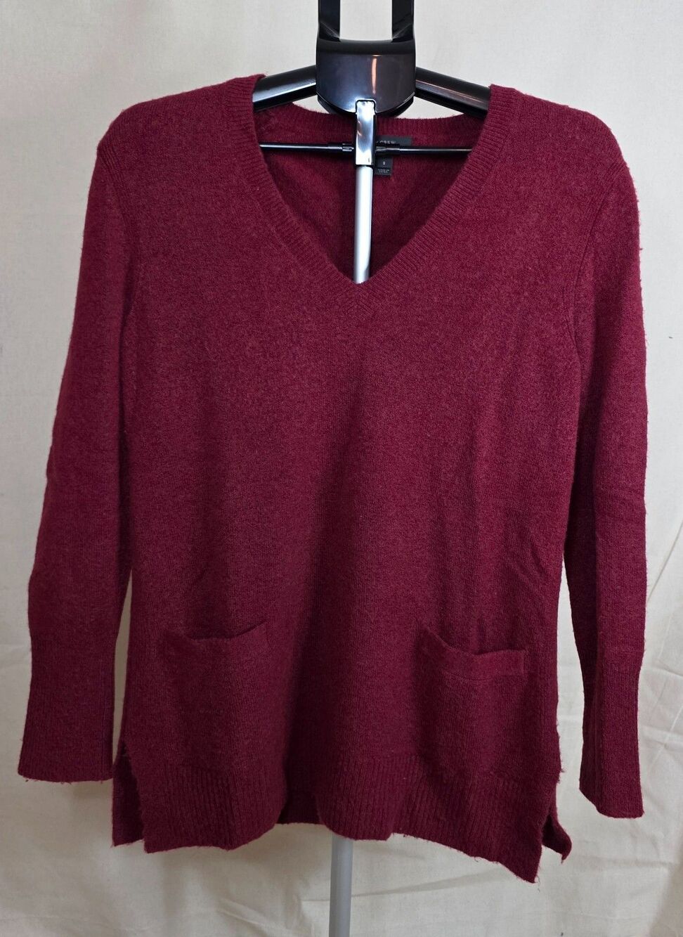J.Crew | Merino Wool Blend V-Neck Sweater| Maroon | Pockets | Small - Picture 2 of 12
